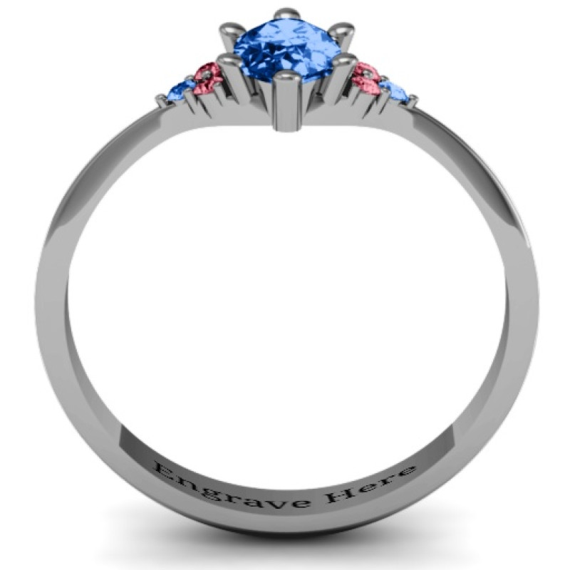 Solitaire oval ring with triple accent stones
