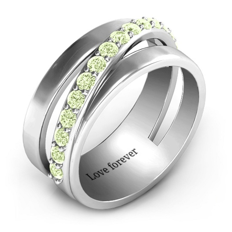 Sparkling Sash Ring with split-shank band and diagonal accent stones