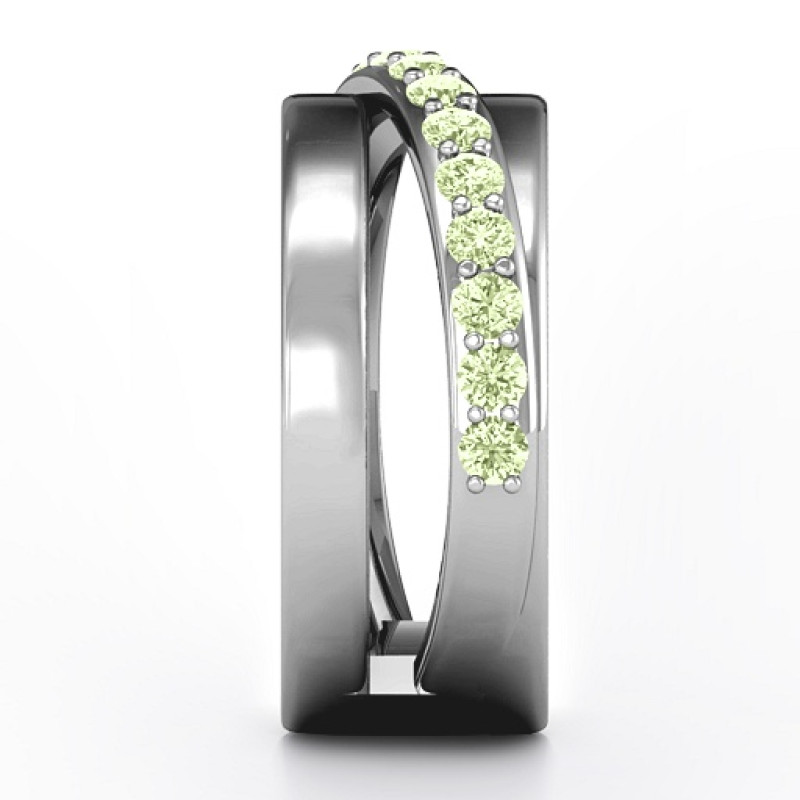 Sparkling Sash Ring with split-shank band and diagonal accent stones