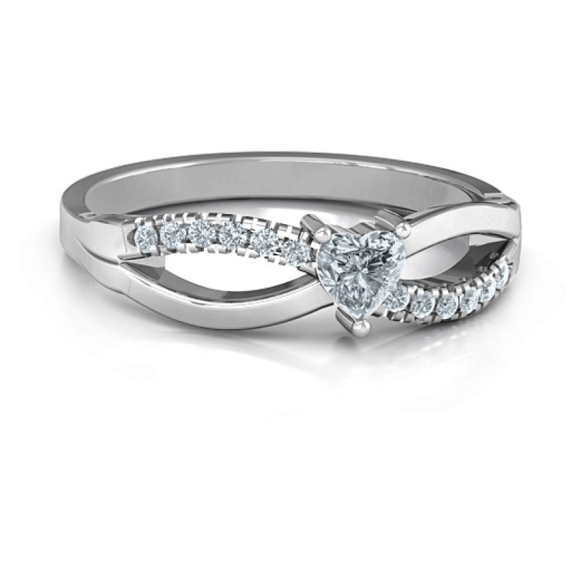 Split shank heart promise ring with heart-cut centre stone and accent stones