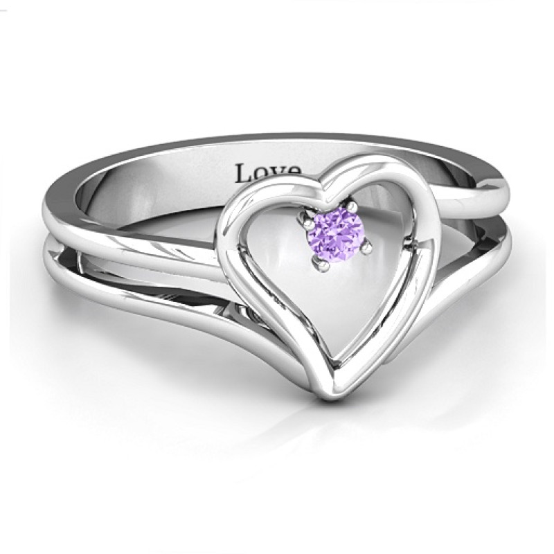 Split shank heart ring with a centre stone setting