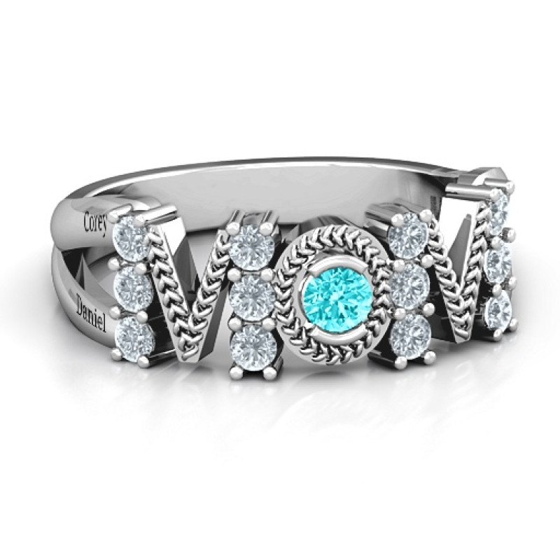 Split Shank Stone Filled MOM Ring Split shank MOM ring with centre stone and smaller accent stones