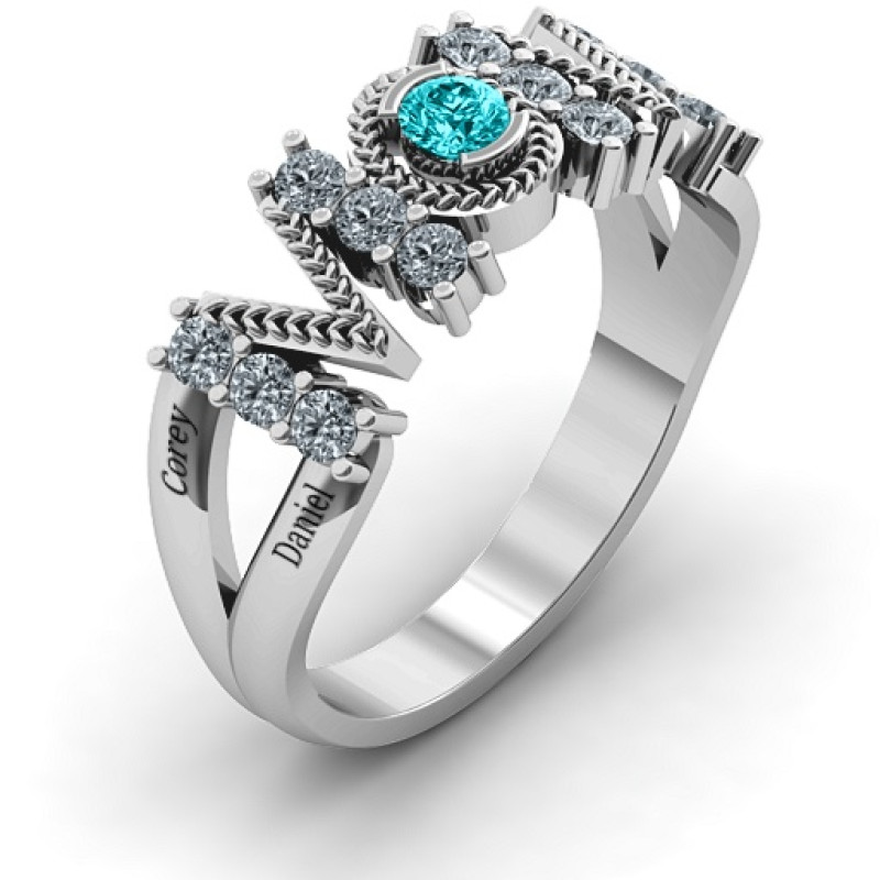 Split Shank Stone Filled MOM Ring View of the Split Shank Stone Filled MOM Ring