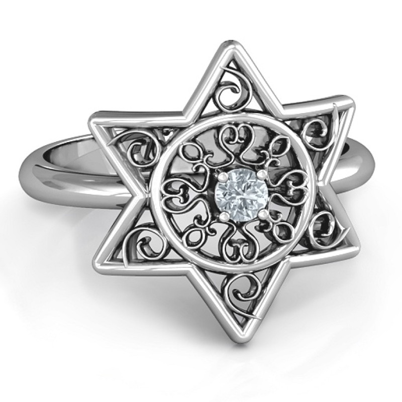 Star of David with Filigree Ring Star of David ring with filigree detail and centre stone