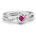 Princess-Cut Gemstone Ring with Accent Stones Princess-cut gemstone ring with six round accent stones