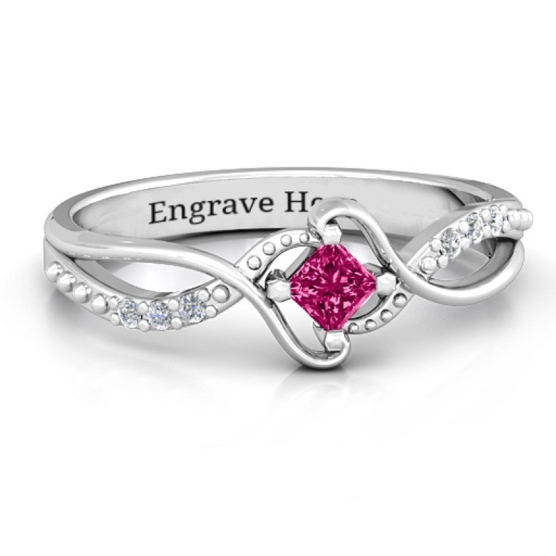 Princess-Cut Gemstone Ring with Accent Stones Princess-cut gemstone ring with six round accent stones