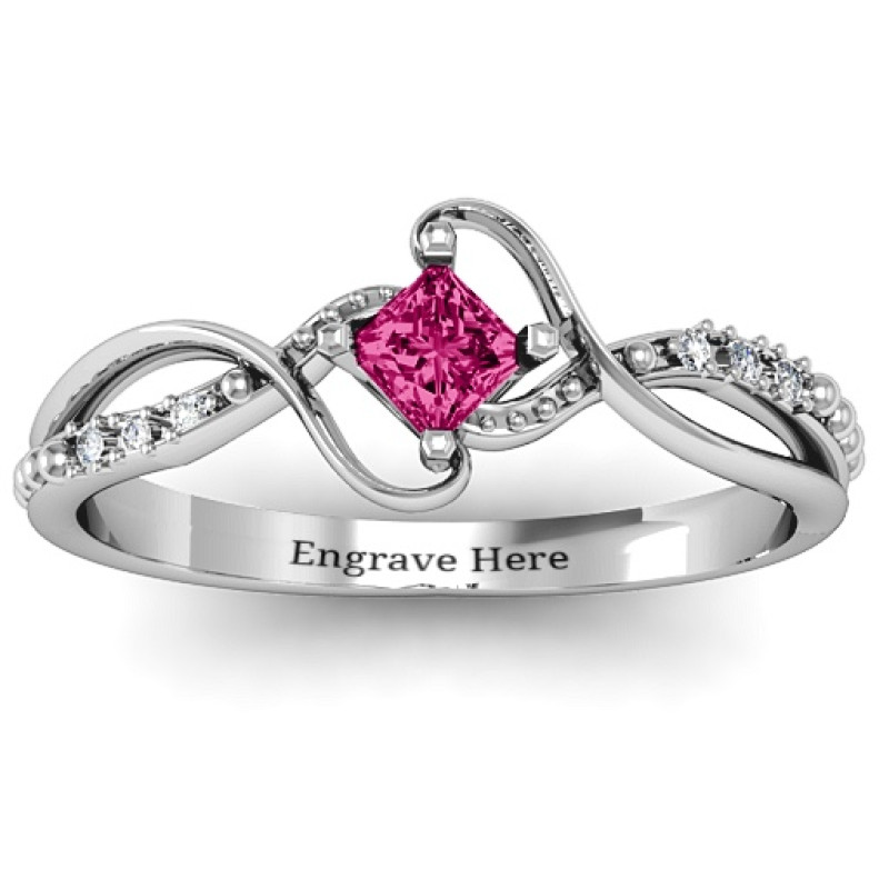 Princess-Cut Gemstone Ring with Accent Stones Princess-cut gemstone ring with six round accent stones