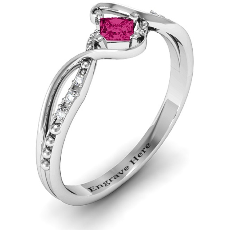 Princess-Cut Gemstone Ring with Accent Stones Princess-cut gemstone ring with six round accent stones