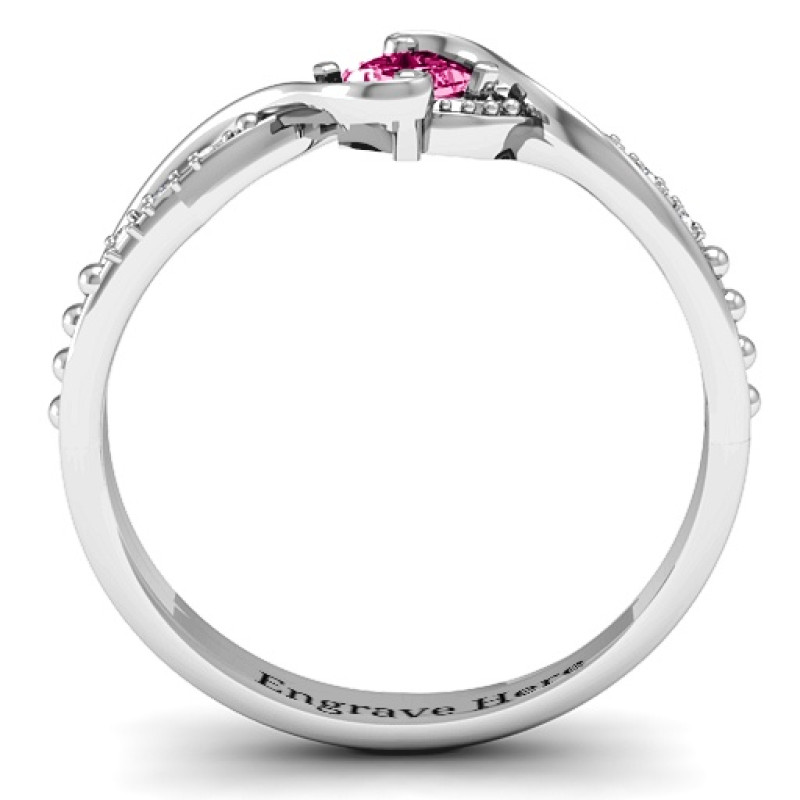 Princess-Cut Gemstone Ring with Accent Stones Princess-cut gemstone ring with six round accent stones