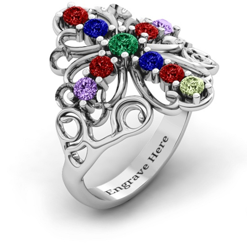 Personalised Spirituality Cross Flower Ring Spirituality cross ring with elongated flower design