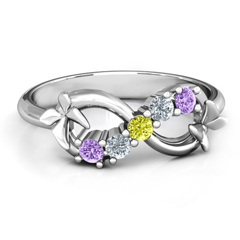 Sterling Silver 5-Stone Infinity Butterfly Ring Sterling silver five-stone infinity ring with soaring butterflies