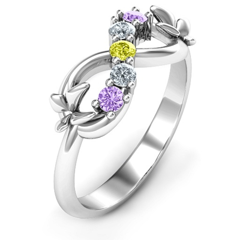 Sterling Silver 5-Stone Infinity Butterfly Ring Sterling silver five-stone infinity ring with soaring butterflies