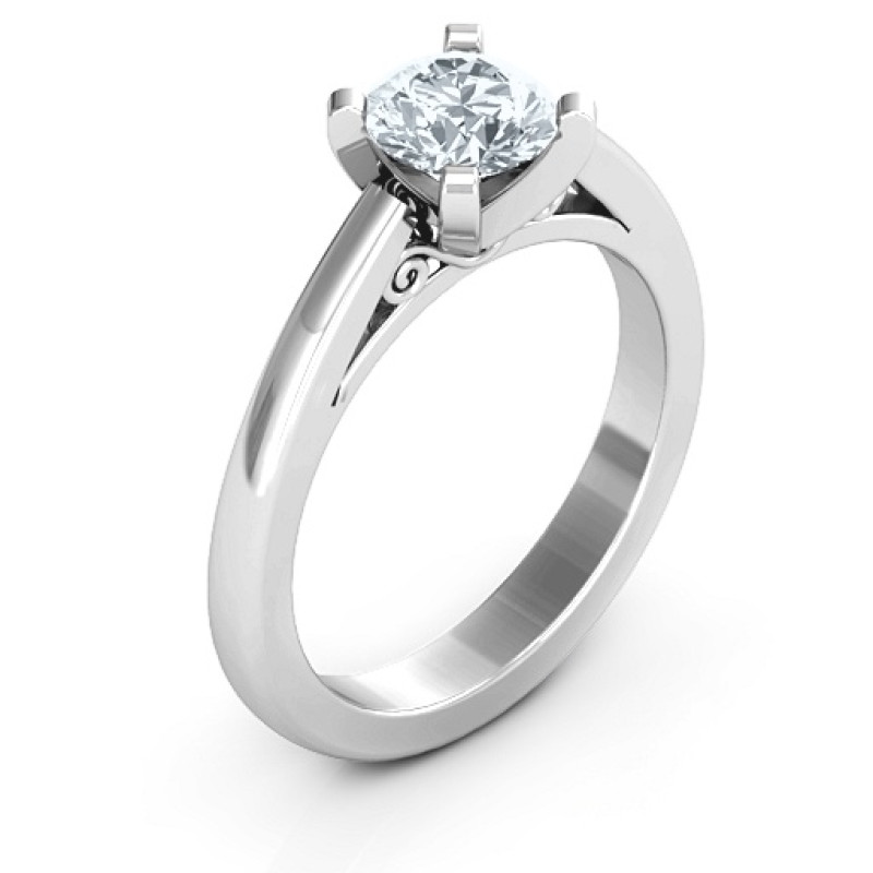 Adoration cathedral solitaire ring with a round centre stone and filigree detail