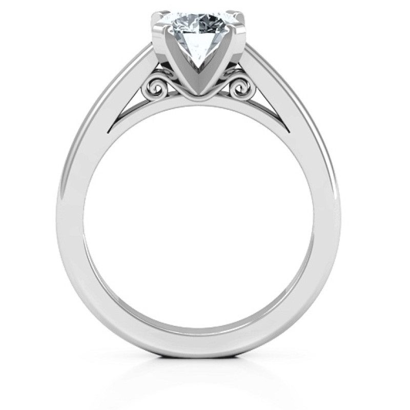 Adoration cathedral solitaire ring with a round centre stone and filigree detail