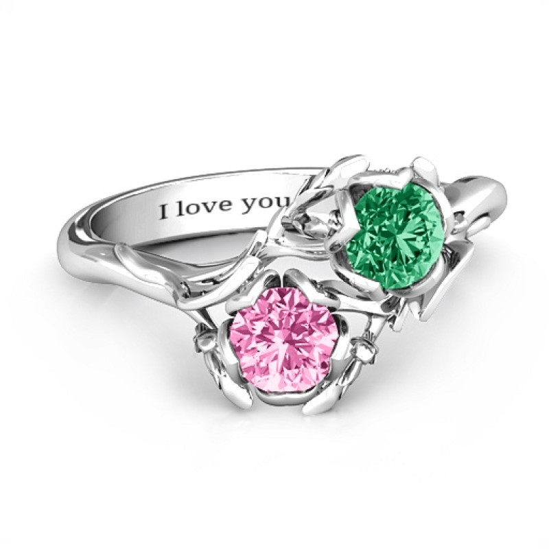 Double Gemstone Leaf Floral Ring Double gemstone floral ring with leaf details