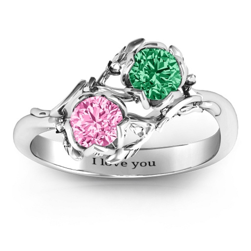 Double Gemstone Leaf Floral Ring Double gemstone floral ring with leaf details