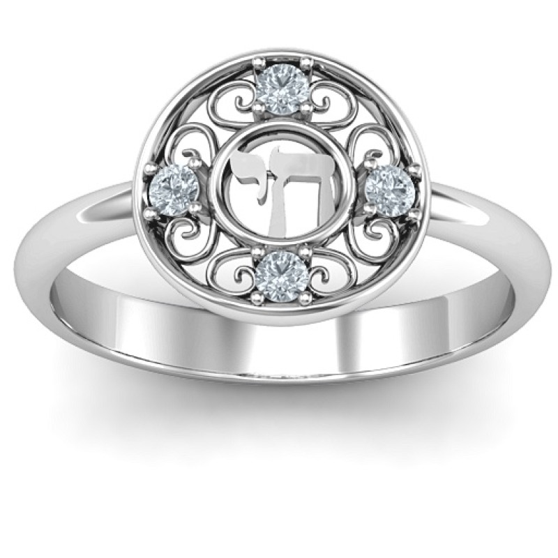 Sterling Silver Chai Filigree Ring Sterling Silver Chai filigree ring with four round stones