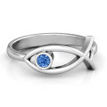 Sterling Silver Classic Fish Ring with a round bezel-set stone