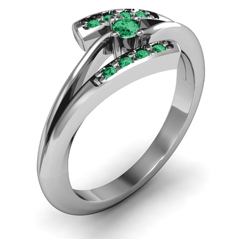 Double Bypass Channel Set Accent Ring - Alternate View Double bypass ring with channel-set accent stones, alternate view