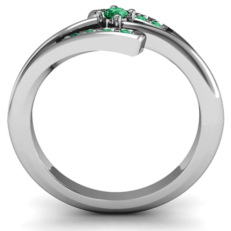 Double Bypass Channel Set Accent Ring - Alternate View Double bypass ring with channel-set accent stones, alternate view