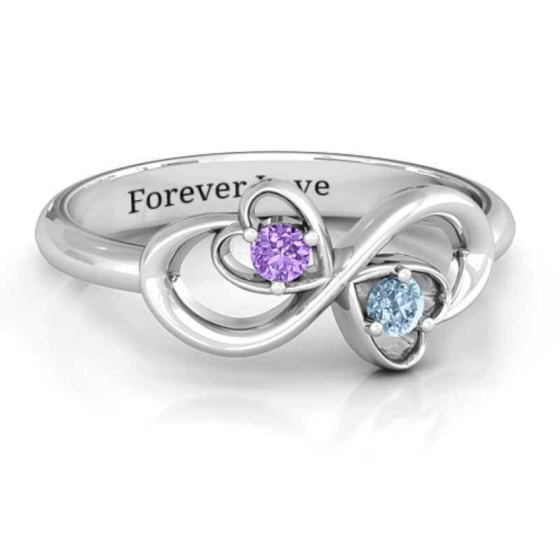Personalised Duo Hearts and Stones Infinity Ring Personalised duo hearts and stones infinity ring
