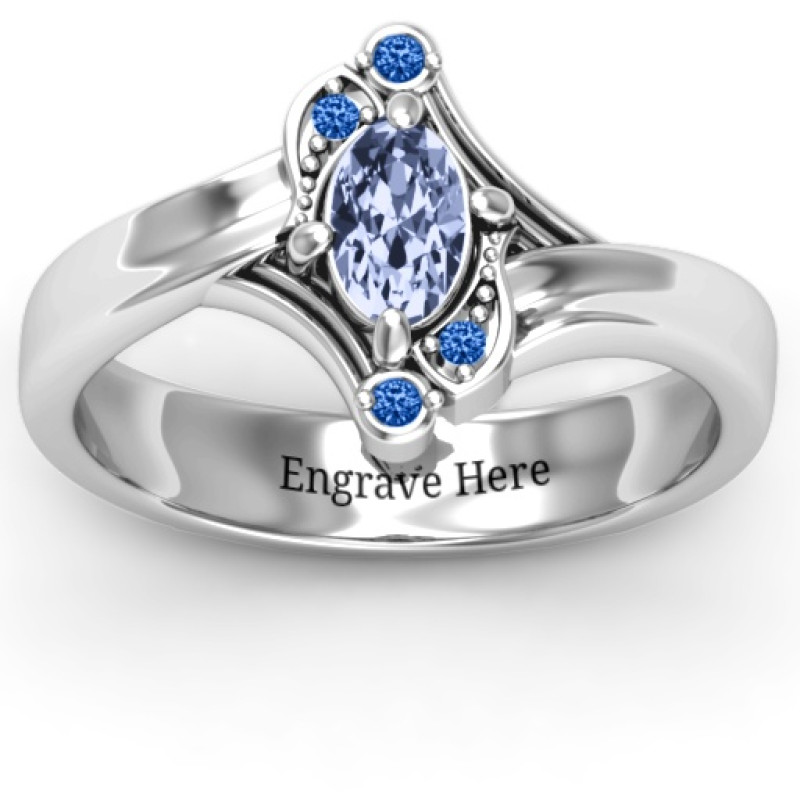 Sterling Silver Fancy Oval Asymmetrical Ring Fancy oval asymmetrical ring with oval centre stone and accent stones
