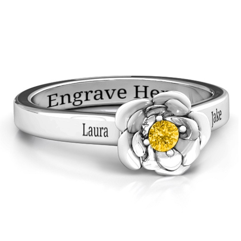 Custom Flourish Rose Ring Custom flourish rose ring with a round centre stone