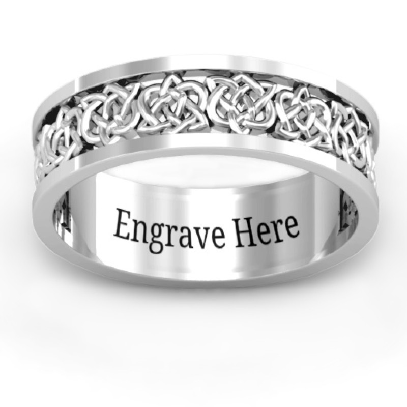 Personalised Celtic half eternity ring with a repeating recessed design