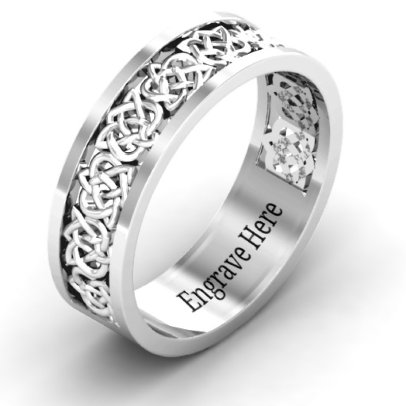 Personalised Celtic half eternity ring with a repeating recessed design