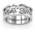 Celtic Claddagh band ring with open Celtic patterned band