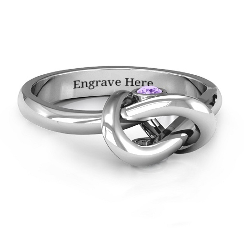Modern infinity heart ring with two round stones