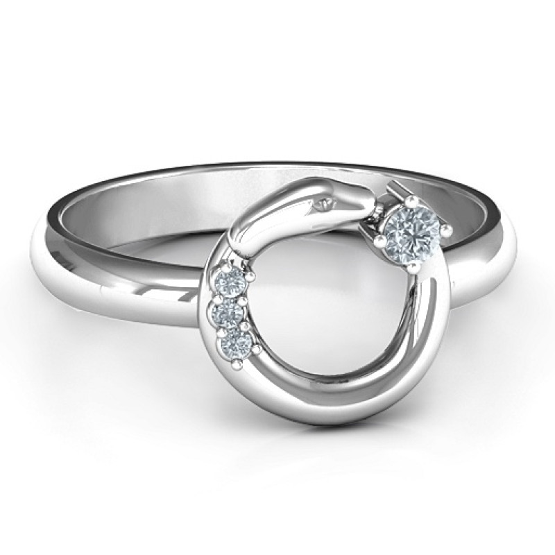 Sterling Silver Ouroboros Snake Ring Ouroboros snake ring with round stone settings
