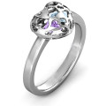 Sterling Silver Petite Caged Hearts Ring with 1-3 Stones Sterling silver petite caged hearts ring with heart-cut stones