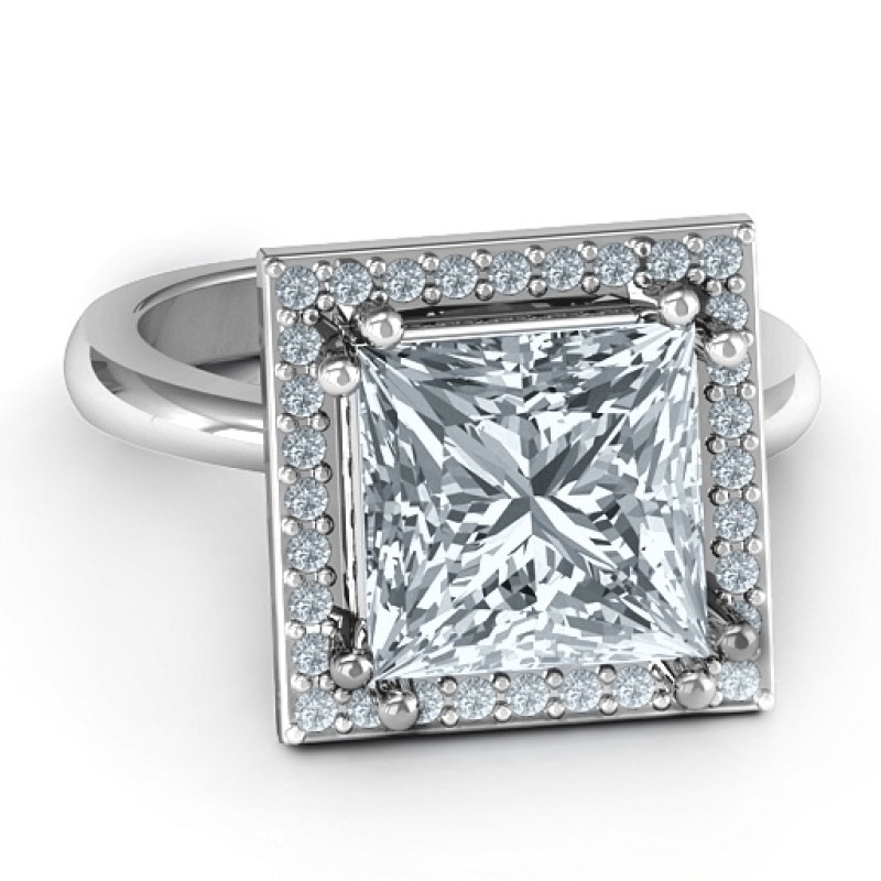 Princess Cut Halo Cocktail Ring Princess-cut halo cocktail ring with a square centre stone and round accent stones
