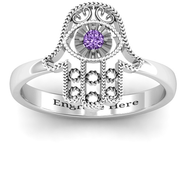 Sterling Silver Protection Hamsa Ring product view