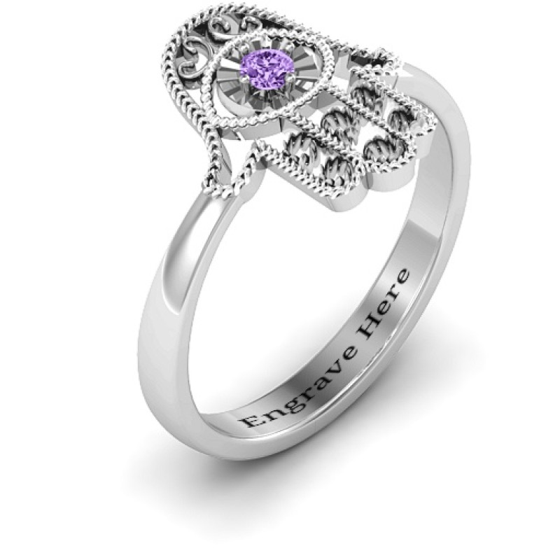 Sterling Silver Protection Hamsa Ring detail view