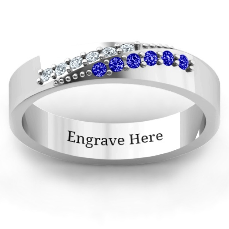 Personalised Diagonal Peak Ring Personalised diagonal peak ring with twelve round accent stones