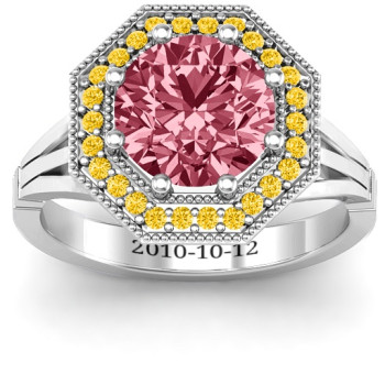 Sterling Silver Round Stone and Octagon Halo Ring Sterling Silver Round Stone and Octagon Halo Ring