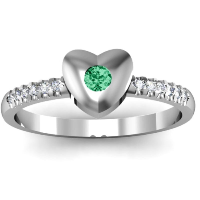 Solid Heart Micro Pavé Accent Ring Solid heart ring with a round embedded stone and accent stones