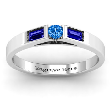 Sterling Silver Solitaire Bridge Ring with Baguette Accents Sterling Silver Solitaire Bridge Ring with Baguette Accents
