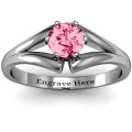 Custom solitaire split shank ring with a round centre stone