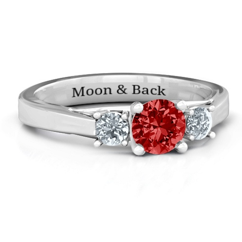 Custom Three Stone Eternity Ring Three-stone eternity ring with a round centre stone and two side stones