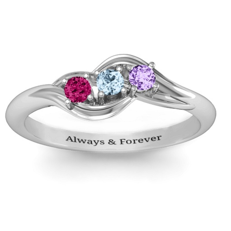 Three Stone Wave Ring Three stone wave ring with round gemstones