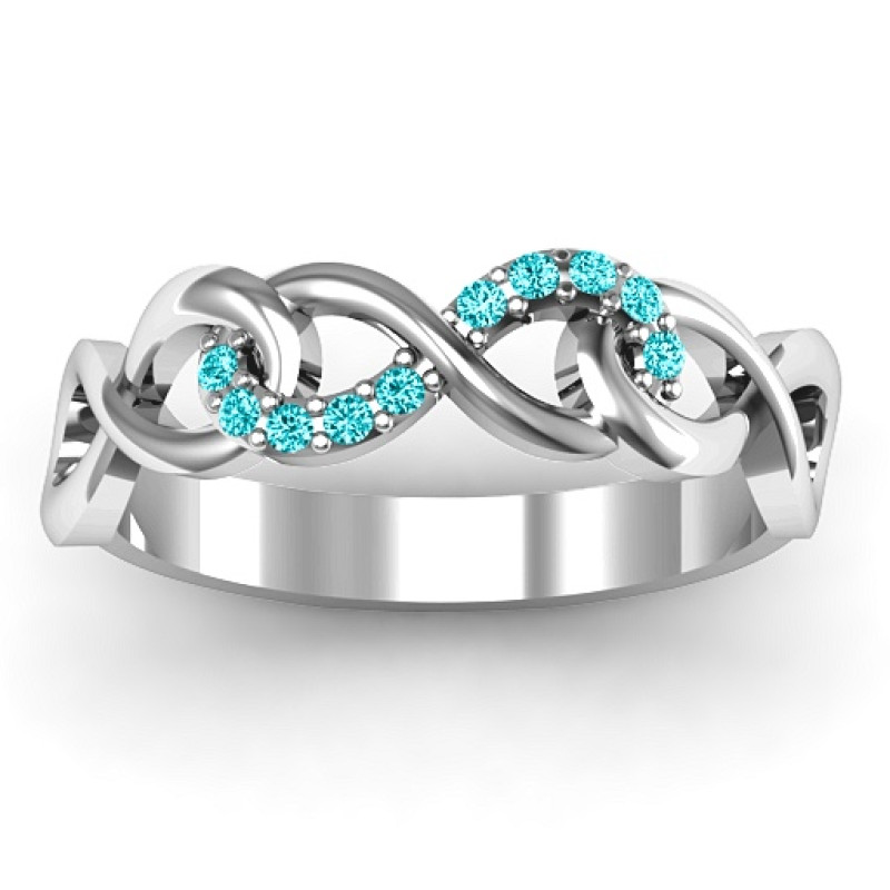 Triple Entwined Infinity Ring Alternate View Triple entwined infinity ring with stone accents, alternate view