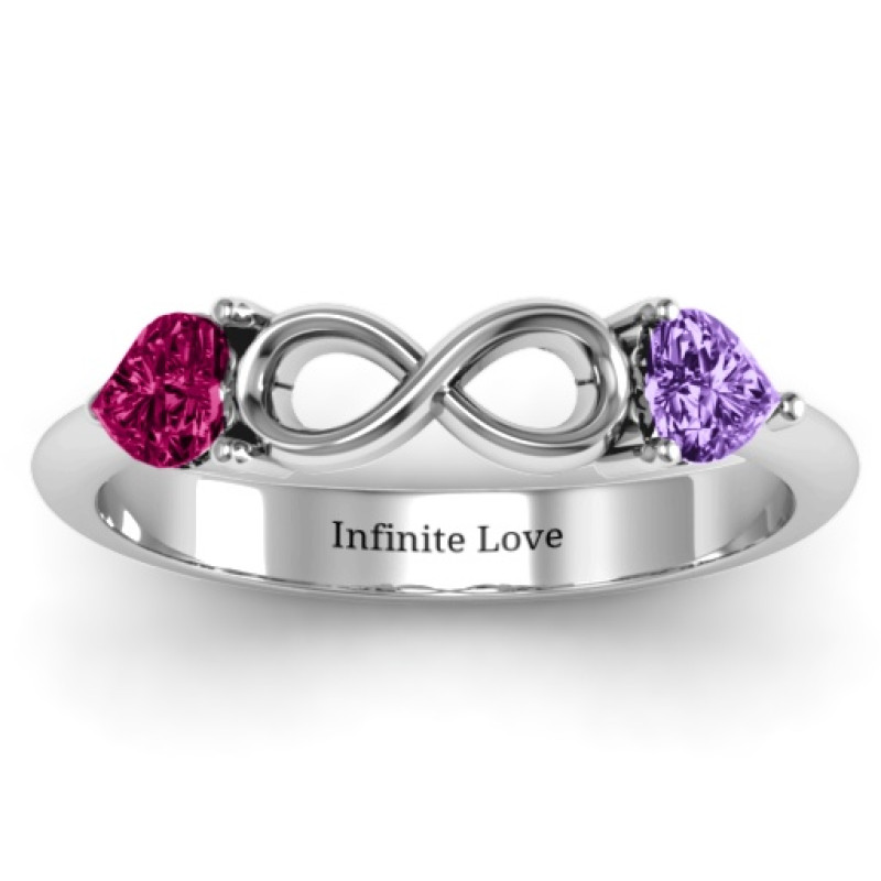 Two Hearts to Infinity ring with heart-cut stones