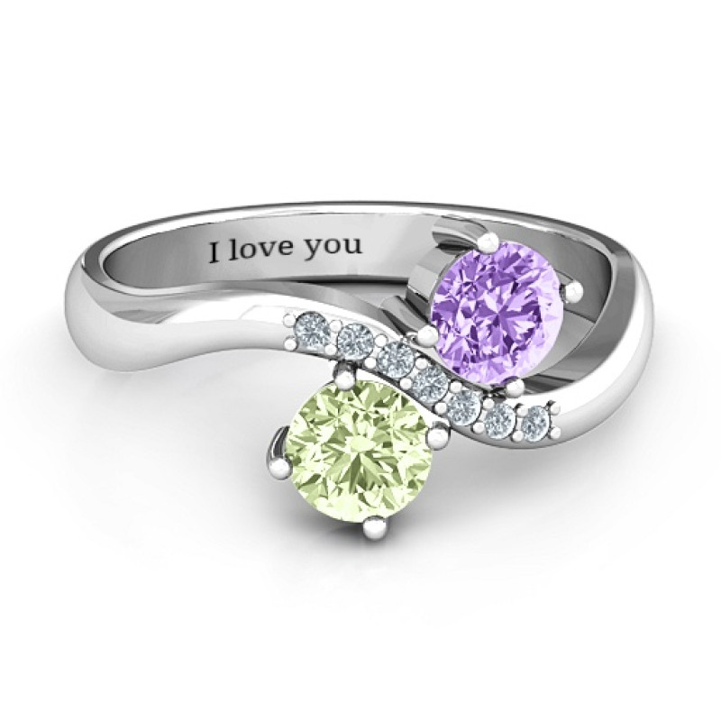 Storybook Romance Two Stone Ring Storybook Romance Two Stone Ring with two round stones and curved accent-stone band