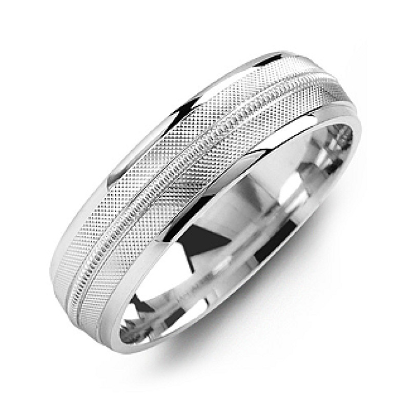 Textured Men's Ring with Centre Milgrain Detail Textured men's ring with smooth edges and centre milgrain detail