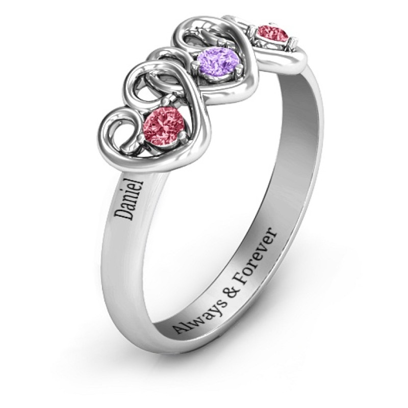 Three’s Company Triple Heart Gemstone Ring Detail Three’s Company triple heart gemstone ring detail view