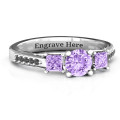 Three stone eternity ring with twin accent rows