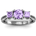 Three stone eternity ring with twin accent rows